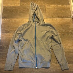 The North Face Light Gray Hoodie with Blue Zipper